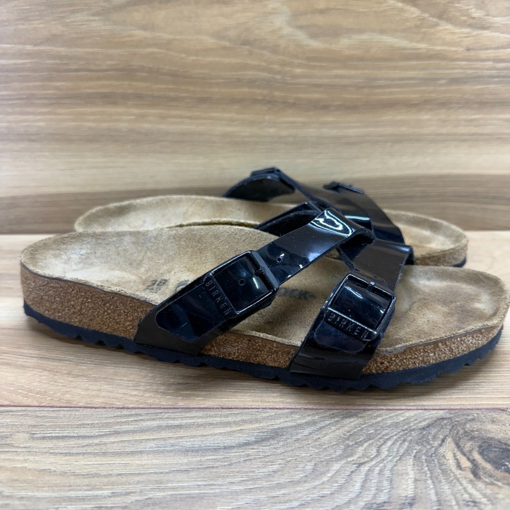 Birkenstock Yao Sandals Womens 7 N EU 38 Black Birko Flor Slide Travel Resort
